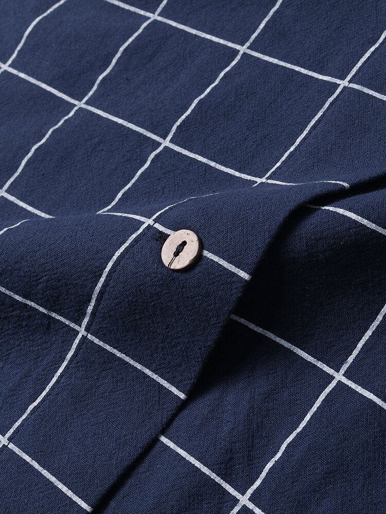 Naisten Grid Button Up Lapel Rento Pitkähihaiset Paidat