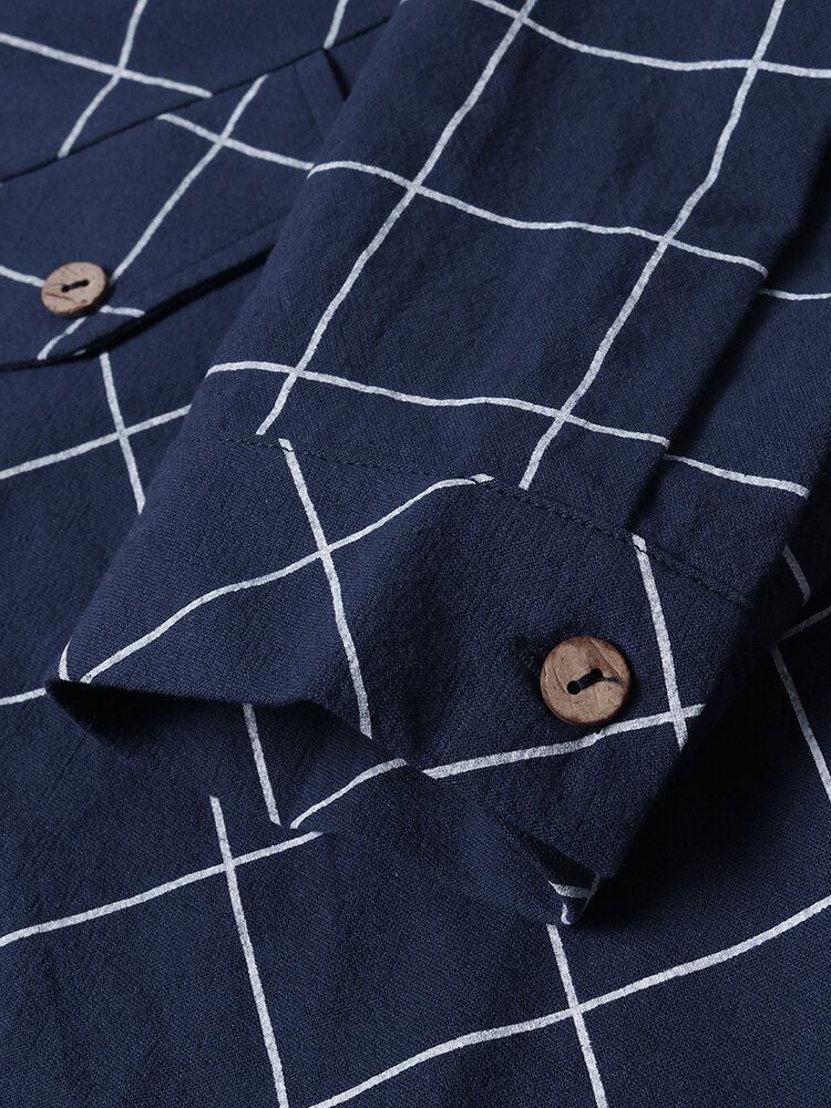 Naisten Grid Button Up Lapel Rento Pitkähihaiset Paidat