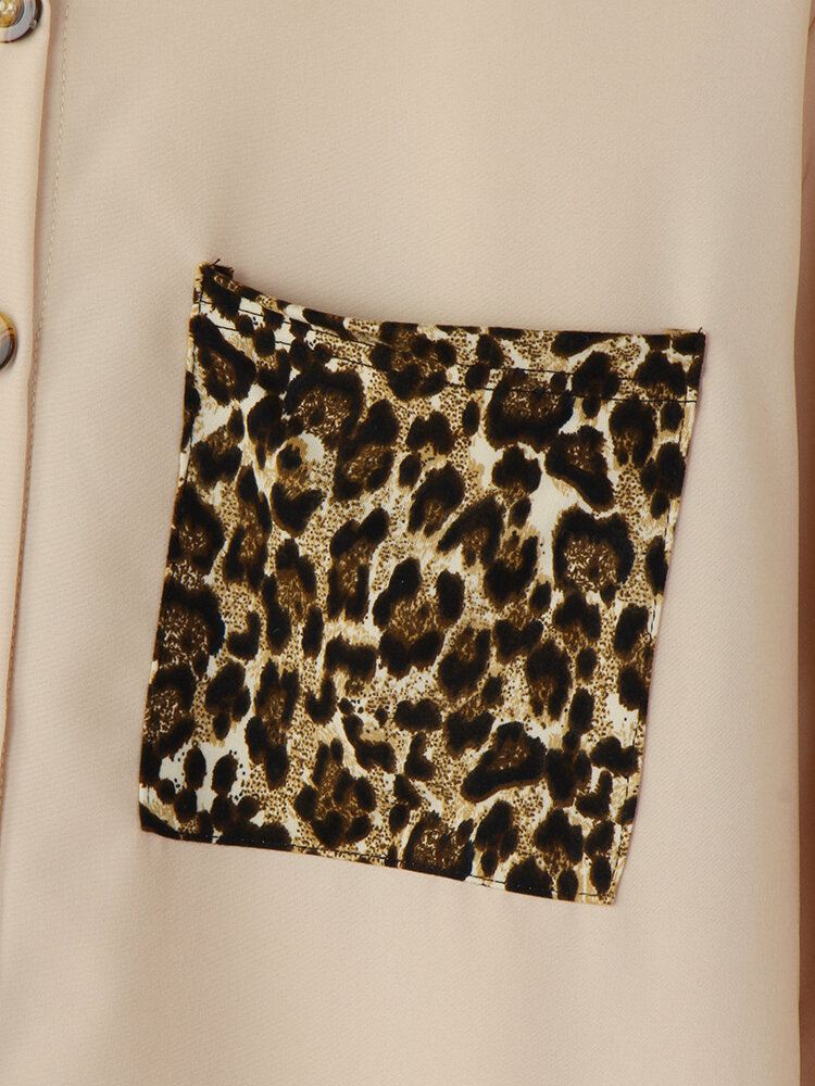 Naisten Leopard Patchwork Pocket Laprl Pitkähihainen Rento Paita