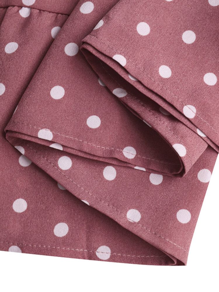 Naisten Puff Sleeve Päivittäinen O-pääntie Spliced Dots Rento Löysä Pusero