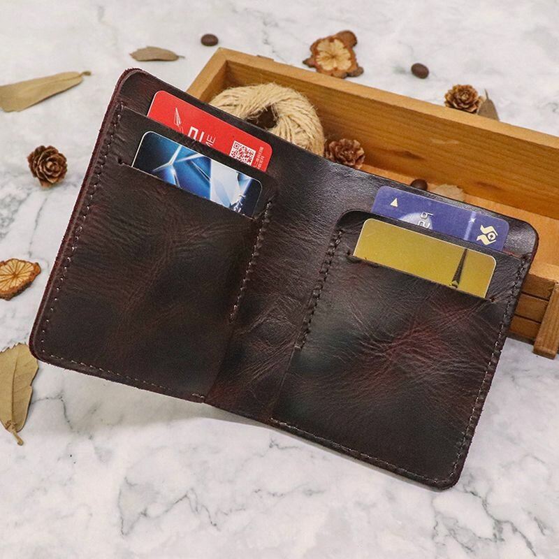 Miesten Bifold Ohut Lompakko Yksinkertainen Retro Retro Kasvisparkittu Nahka Korttikotelo Kolikko Kukkaro Money Clip