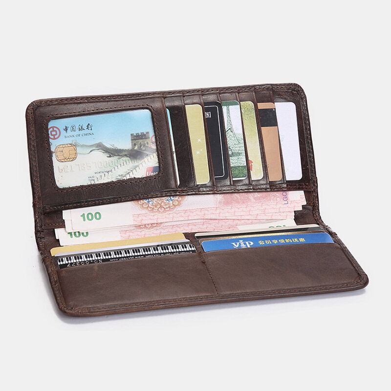 Miesten Retro Pitkä Bifold Aito Nahkalompakko Casual 12 Card Slot Korttipidike Rahapidike Kytkinlaukku