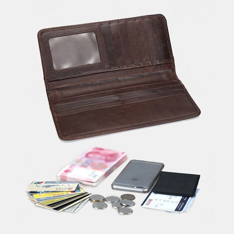 Miesten Retro Pitkä Bifold Aito Nahkalompakko Casual 12 Card Slot Korttipidike Rahapidike Kytkinlaukku