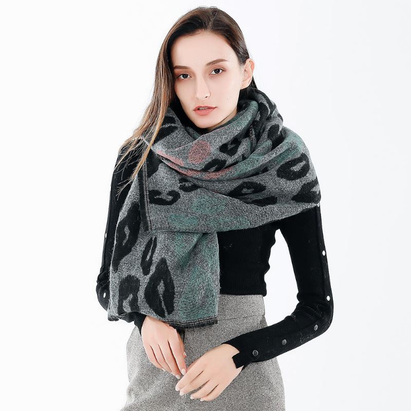 Naiset 200*66cm Leopardi Pehmeä Keinotekoinen Cashmere Huivi Talven Lämmin Pitkä Huivi