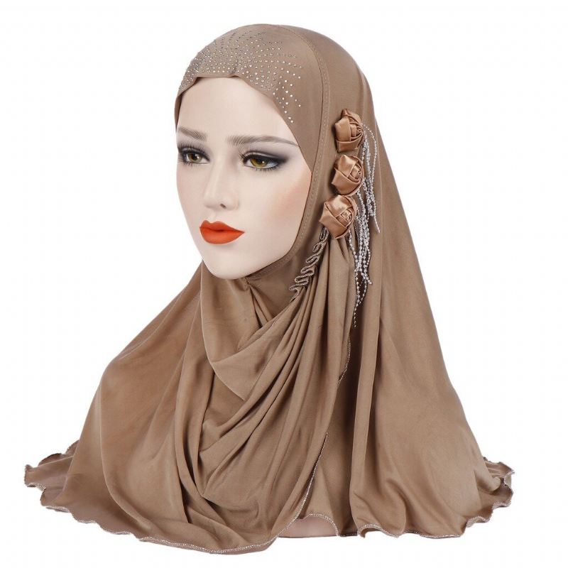 Naisten Uusi Ice Silk Sivu Kolme Kukka Tupsut Arabian Hattu Arab Wrap Huivi Turbaani Hattu