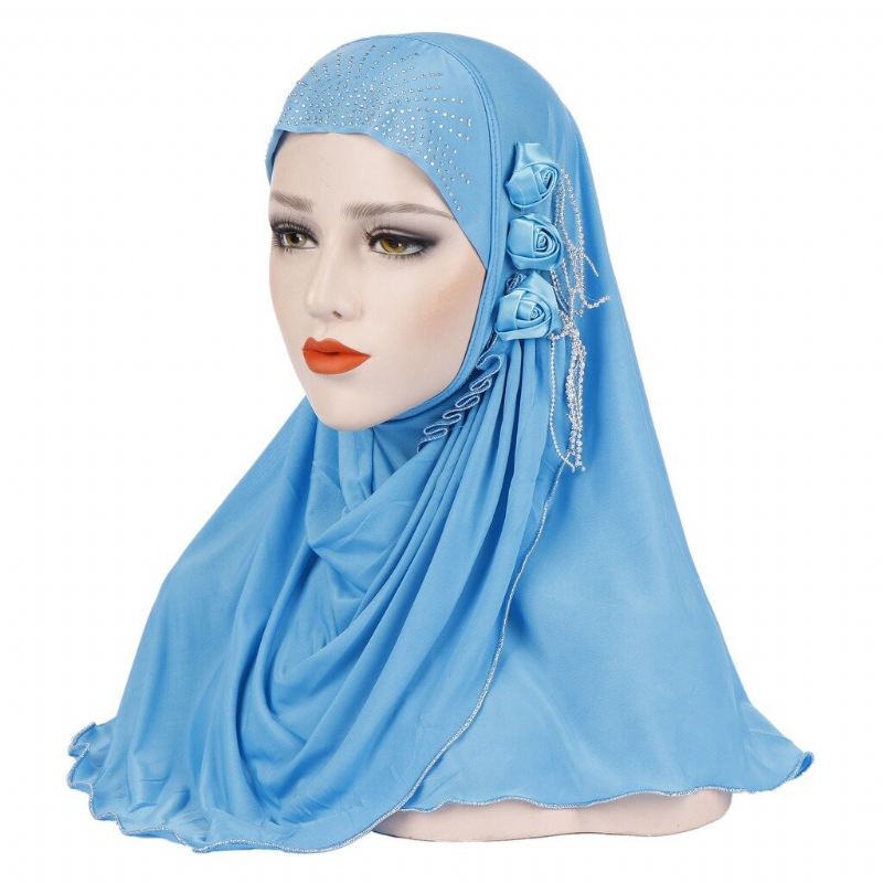 Naisten Uusi Ice Silk Sivu Kolme Kukka Tupsut Arabian Hattu Arab Wrap Huivi Turbaani Hattu