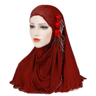 Naisten Uusi Ice Silk Sivu Kolme Kukka Tupsut Arabian Hattu Arab Wrap Huivi Turbaani Hattu