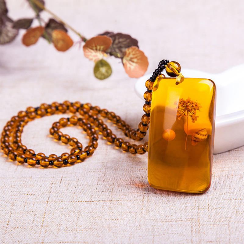 Unisex Resin Amber Flower Drop Riipus Vintage Geometry Helmet Naisten Kaulakoru Ketju