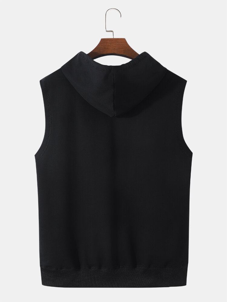 Miesten Graafinen Kirjain Hihaton Hupullinen Kiristysnyöri Kangaroo Pocket Tank Top