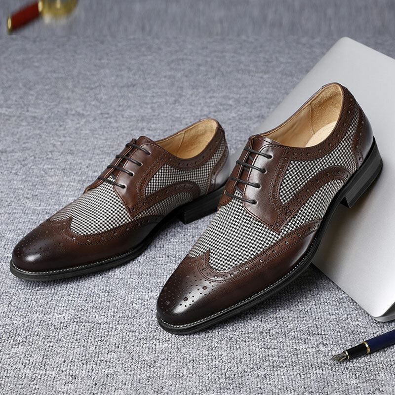 Miesten Brogue Splicing Business Formal Lace Up Oxfords-kengät