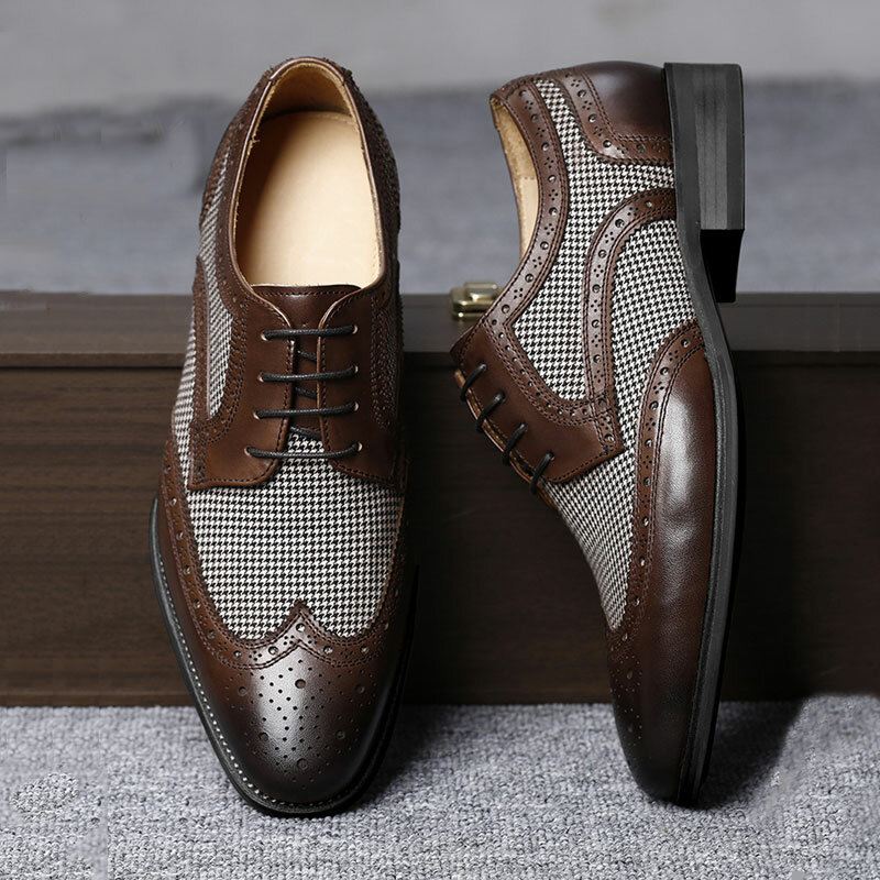 Miesten Brogue Splicing Business Formal Lace Up Oxfords-kengät