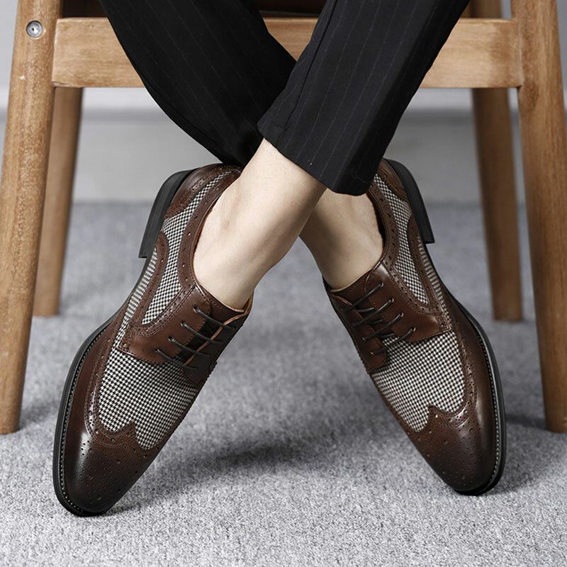 Miesten Brogue Splicing Business Formal Lace Up Oxfords-kengät