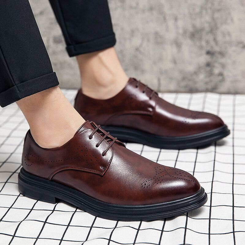 Miesten Nahkaiset Hengittävät Mukavat Teräväkärkiset Vintage Oxford Casual Business-kengät