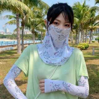 Naisten Aurinkovoide Ulkokäyttöön Uv-suoja Ice Silk Sleeve Arm Guard Sleeve Cover Kasvojen Hengittävä Hunnunaamari