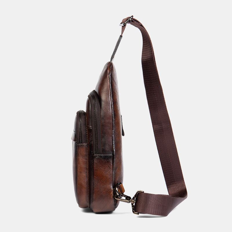 Ekphero Miesten Ensimmäisen Kerroksen Lehmännahkainen Monitaskuinen Varkaudenesto Rintalaukku Messenger Bag Crossbody Olkalaukut