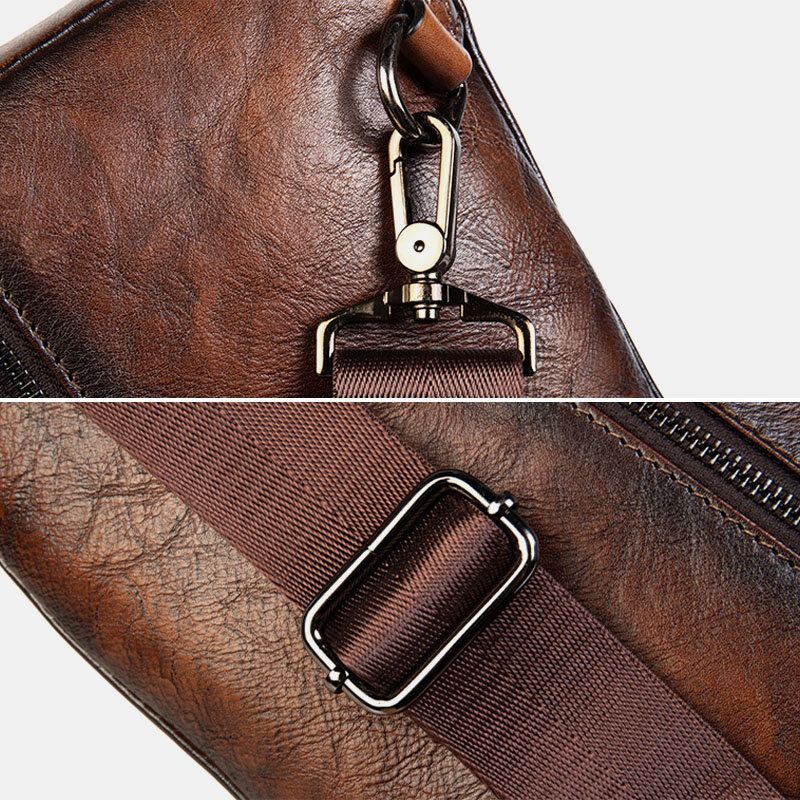 Ekphero Miesten Ensimmäisen Kerroksen Lehmännahkainen Monitaskuinen Varkaudenesto Rintalaukku Messenger Bag Crossbody Olkalaukut