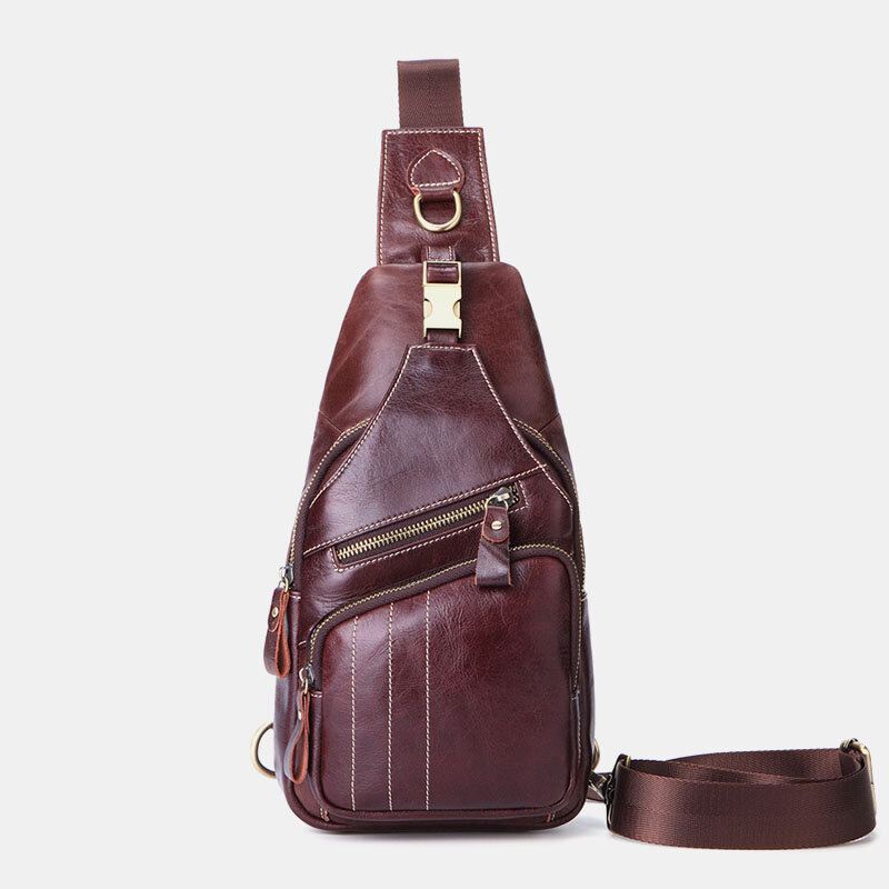 Miesten Aito Nahka Retro Business Casual Yksivärinen Nahkainen Olkalaukku Crossbody Laukku Rintalaukku