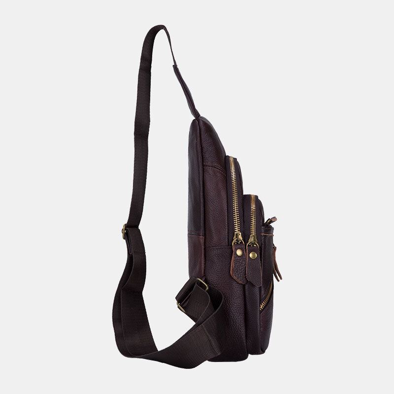 Miesten Aitoa Nahkaa Monikerroksinen Kevyt Crossbody Laukku Rintalaukku Sling Bag