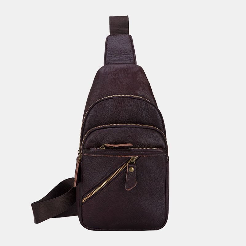 Miesten Aitoa Nahkaa Monikerroksinen Kevyt Crossbody Laukku Rintalaukku Sling Bag