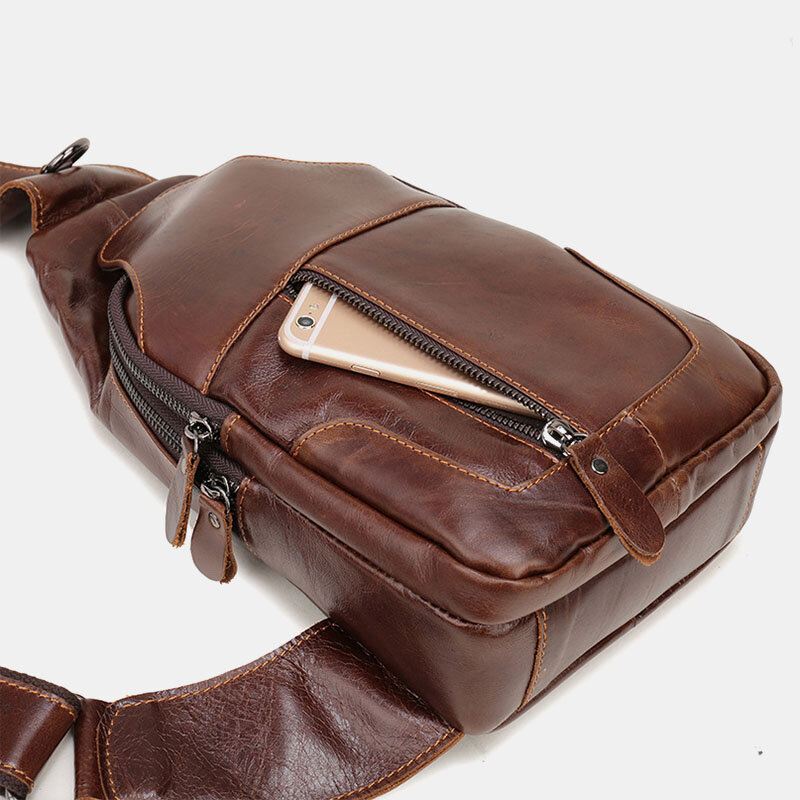 Miesten Ensimmäinen Kerros Lehmännahkainen Retro-monitaskuinen Kuulokeaukko Rintalaukku Crossbody Laukku