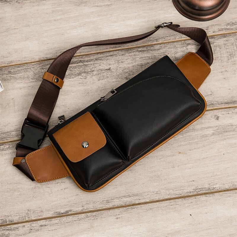 Miesten Keinonahka Retro Business Casual Multi-carry Vyötärölaukku Rintalaukku Sling Bag