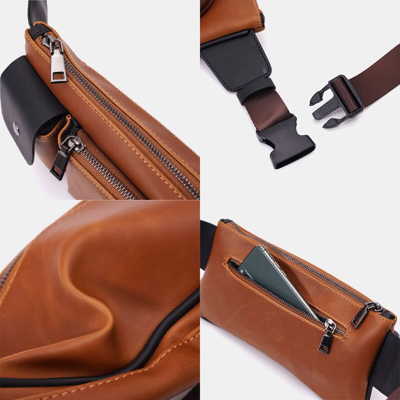 Miesten Keinonahka Retro Business Casual Multi-carry Vyötärölaukku Rintalaukku Sling Bag