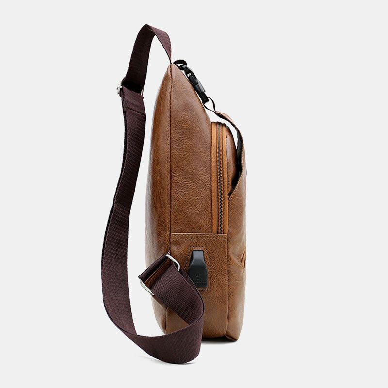 Miesten Keinonahkainen Usb-latauskuulokematkailu Retro Business Rintalaukku Crossbody Bag