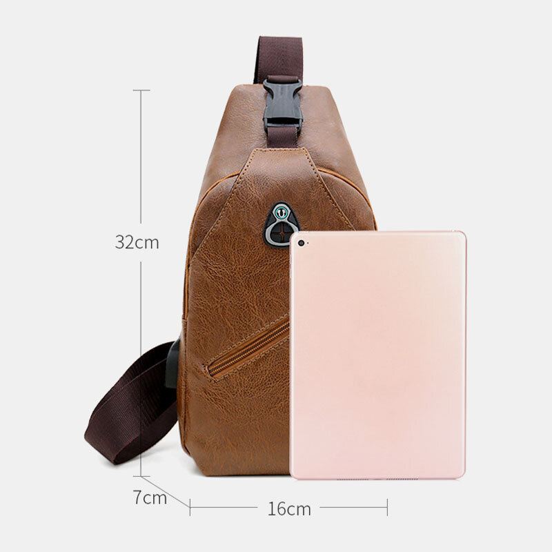 Miesten Keinonahkainen Usb-latauskuulokematkailu Retro Business Rintalaukku Crossbody Bag