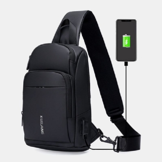 Miesten Oxford Suuren Kapasiteetin Usb-lataus Rintalaukku Muoti Rento Villi Bussikortti Tasku Design Crossbody Laukku Olkalaukku