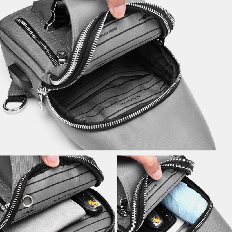 Miesten Oxford Usb-latauskuulokkeiden Reikämuotoilu Rintalaukku Monitoiminen Monitaskuinen Vedenpitävä Crossbody Olkalaukku