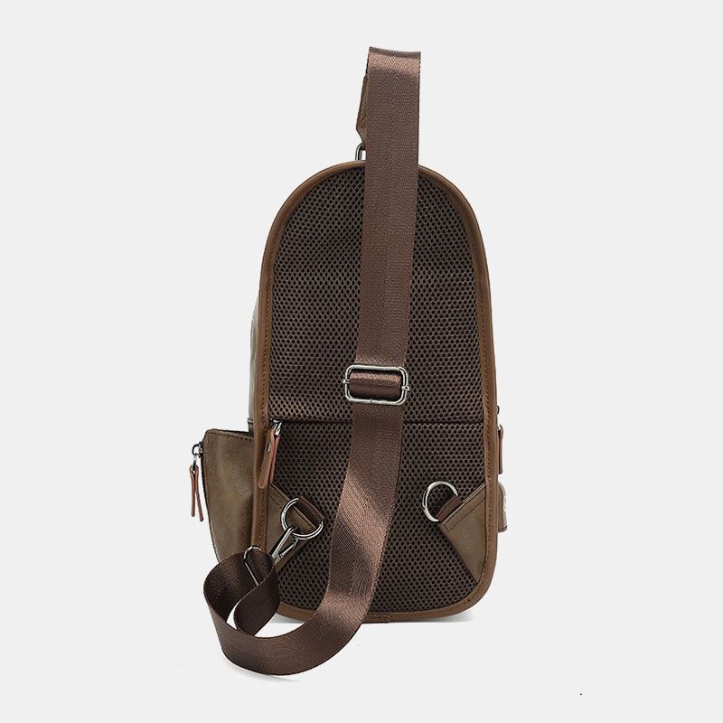 Miesten Pu Nahka Vintage Monitoimi Kuulokeaukko Usb Lataus Crossbody Bag Rintalaukku Sling Bag