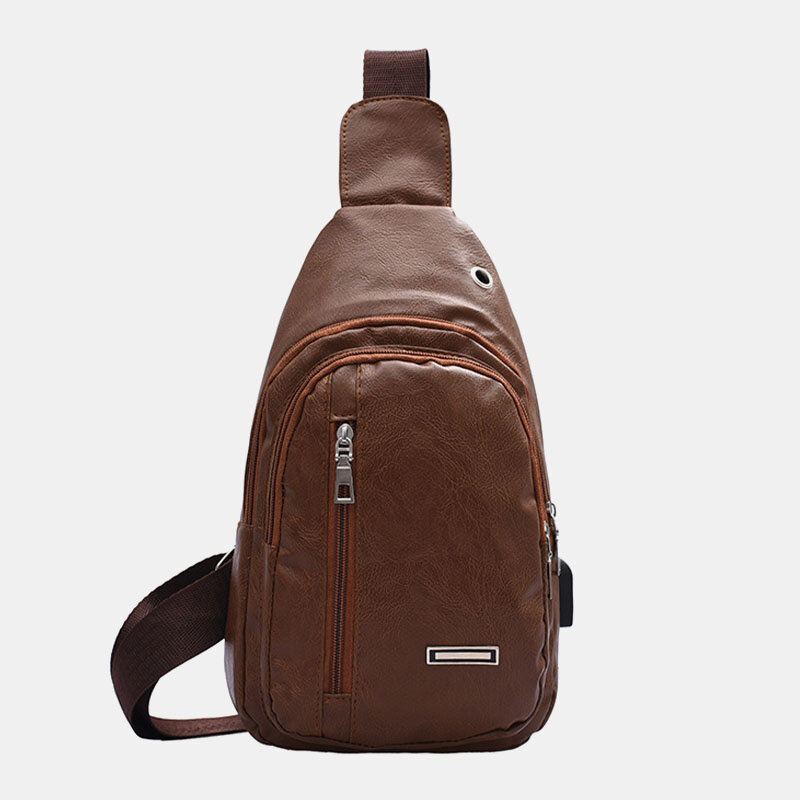 Miesten Pu Nahkainen Kuulokeaukko Multi-carry Vedenpitävä Crossbody Laukku Rintalaukku Sling Bag