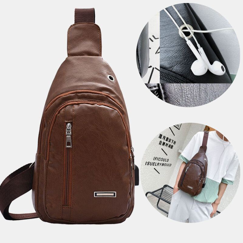 Miesten Pu Nahkainen Kuulokeaukko Multi-carry Vedenpitävä Crossbody Laukku Rintalaukku Sling Bag