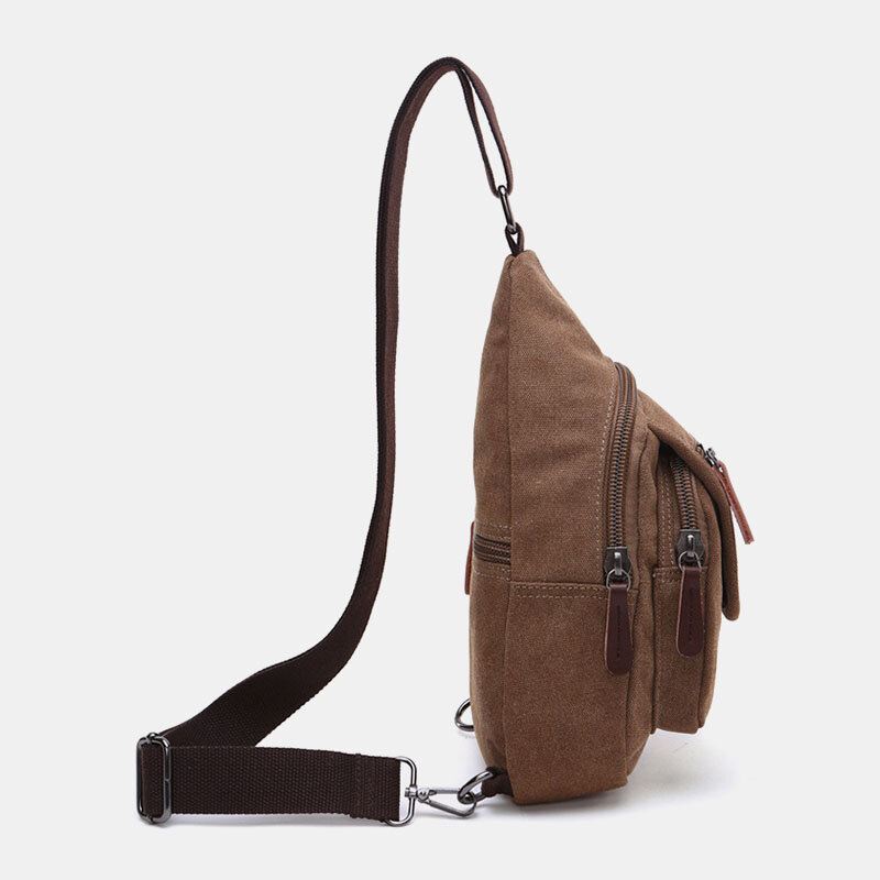 Miesten Retro Canvas-suuren Kapasiteetin Rintalaukku Vapaa-ajan Kulumista Kestävä Vedenpitävä Crossbody Laukku Olkalaukku