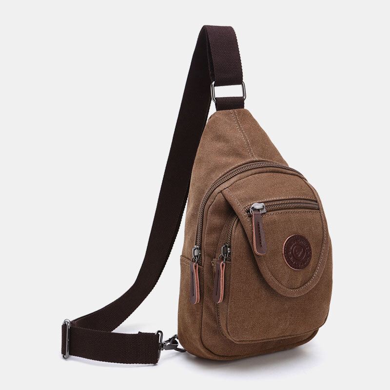 Miesten Retro Canvas-suuren Kapasiteetin Rintalaukku Vapaa-ajan Kulumista Kestävä Vedenpitävä Crossbody Laukku Olkalaukku