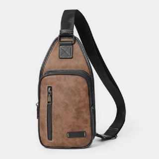 Miesten Retro Casual Vedenpitävä Suuri Tilavuus Monitoiminen Monitaskuinen Rintalaukku Pu Pehmeä Nahka Crossbody Olkalaukku