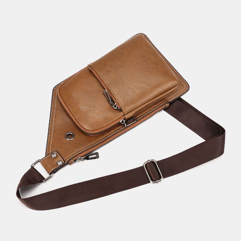 Miesten Retro Pu-nahkainen Kuulokeaukko Design Rintalaukku Monitaskuinen Vedenpitävä Vetoketju Crossbody Laukku Olkalaukku