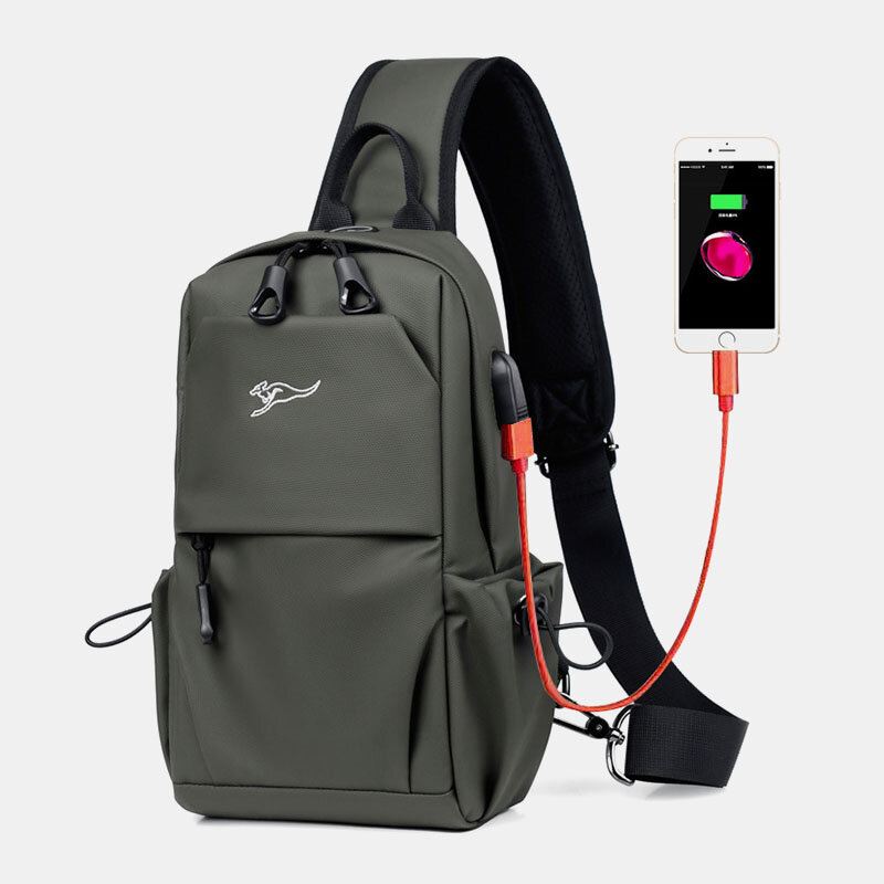 Miesten Vedenpitävä Kulutusta Kestävä Usb-latausrintalaukku Monitaskuinen Varkaudenesto Crossbody Olkalaukku