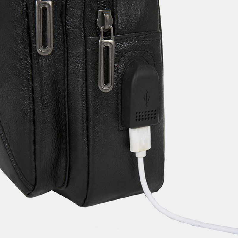 Miesten Vintage Usb-lataussuunnittelu Monitaskuinen Rintalaukku Suuri Kapasiteetti Kulutusta Kestävä Crossbody Olkalaukku