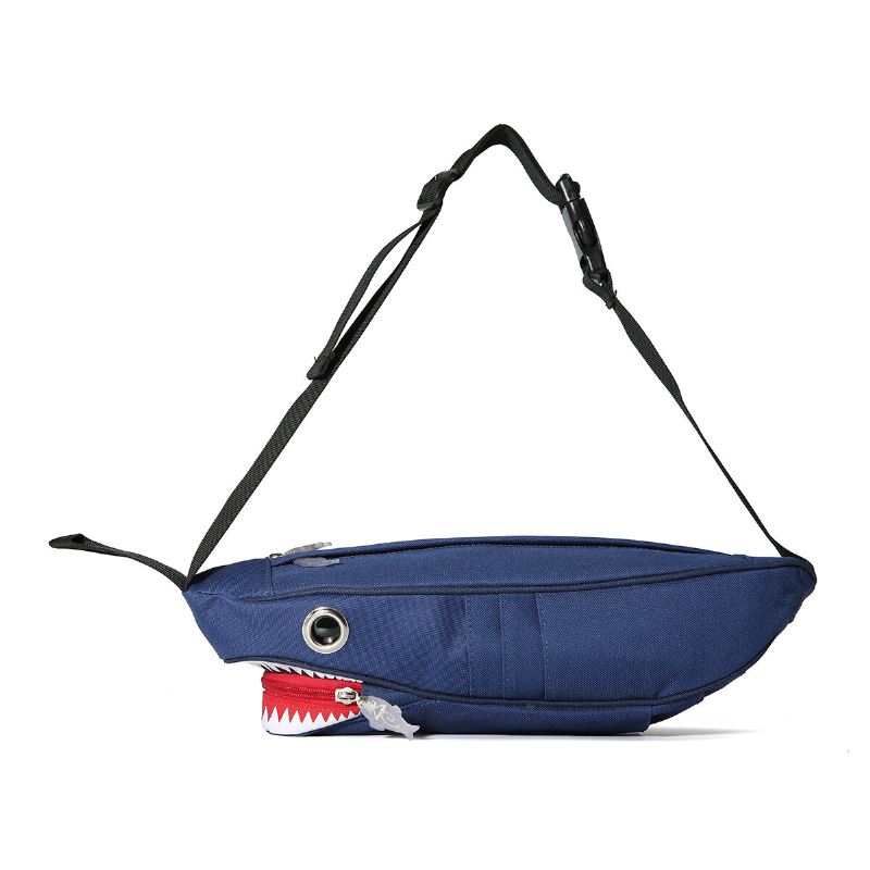 Unisex Canvas Shark Shape Monitaskuinen Rintalaukku Sarjakuva Casual Super Pehmeä Suuri Kapasiteetti Monitoimi Messenger Crossbody Laukut Olkalaukku