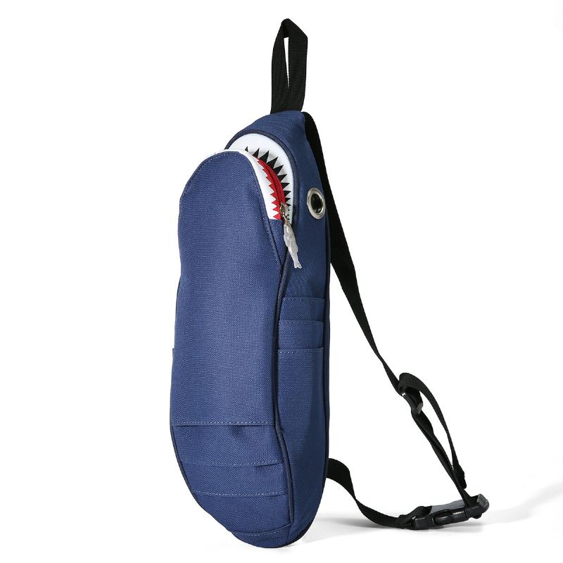 Unisex Canvas Shark Shape Monitaskuinen Rintalaukku Sarjakuva Casual Super Pehmeä Suuri Kapasiteetti Monitoimi Messenger Crossbody Laukut Olkalaukku