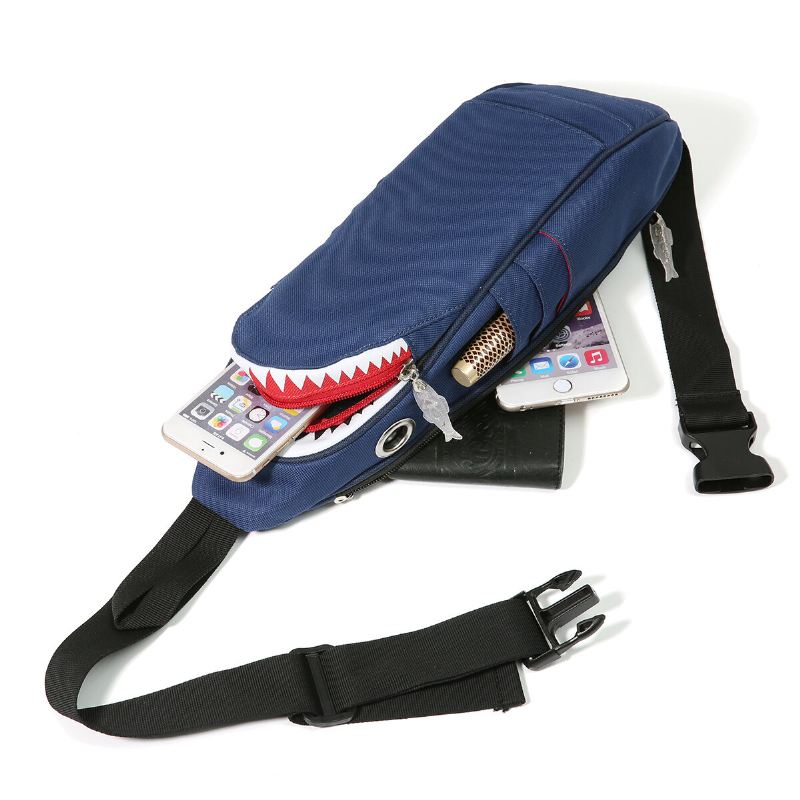 Unisex Canvas Shark Shape Monitaskuinen Rintalaukku Sarjakuva Casual Super Pehmeä Suuri Kapasiteetti Monitoimi Messenger Crossbody Laukut Olkalaukku