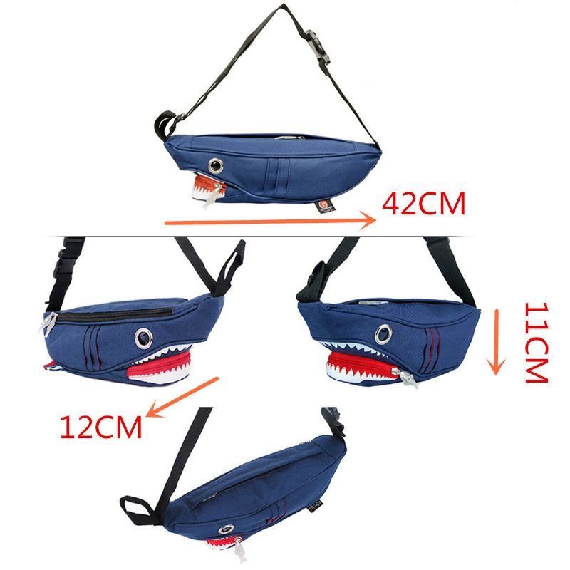 Unisex Canvas Shark Shape Monitaskuinen Rintalaukku Sarjakuva Casual Super Pehmeä Suuri Kapasiteetti Monitoimi Messenger Crossbody Laukut Olkalaukku