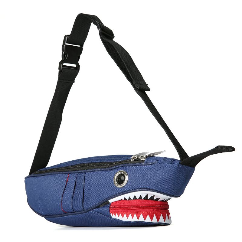 Unisex Canvas Shark Shape Monitaskuinen Rintalaukku Sarjakuva Casual Super Pehmeä Suuri Kapasiteetti Monitoimi Messenger Crossbody Laukut Olkalaukku