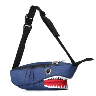 Unisex Canvas Shark Shape Monitaskuinen Rintalaukku Sarjakuva Casual Super Pehmeä Suuri Kapasiteetti Monitoimi Messenger Crossbody Laukut Olkalaukku