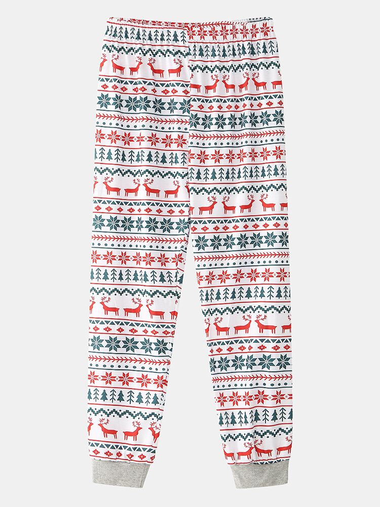 Miesten Allover Elk Snowflake Print Jouluiset Pyöreäpääntie Jogger Housut Löysät Koti Pyjamasetti