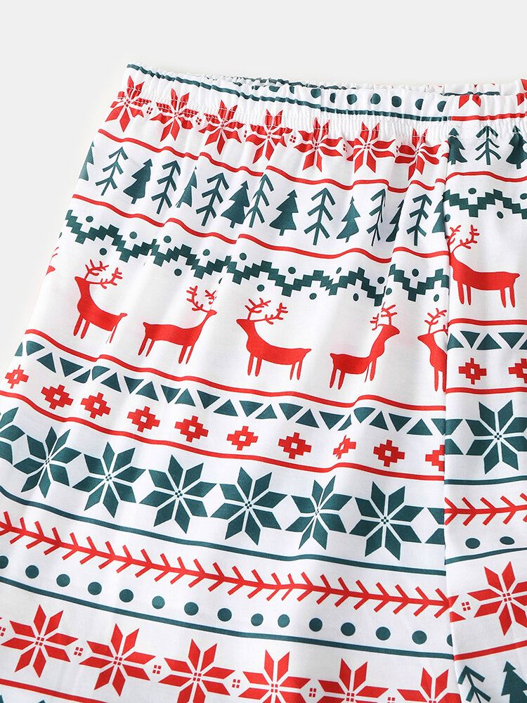 Miesten Allover Elk Snowflake Print Jouluiset Pyöreäpääntie Jogger Housut Löysät Koti Pyjamasetti