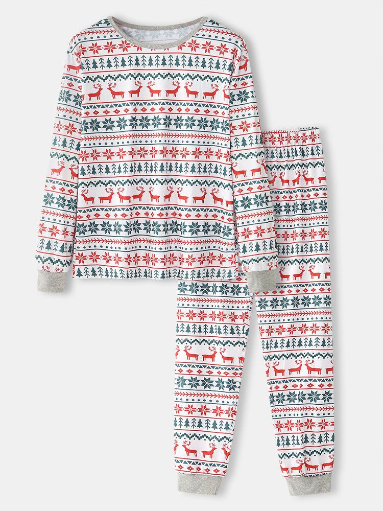 Miesten Allover Elk Snowflake Print Jouluiset Pyöreäpääntie Jogger Housut Löysät Koti Pyjamasetti