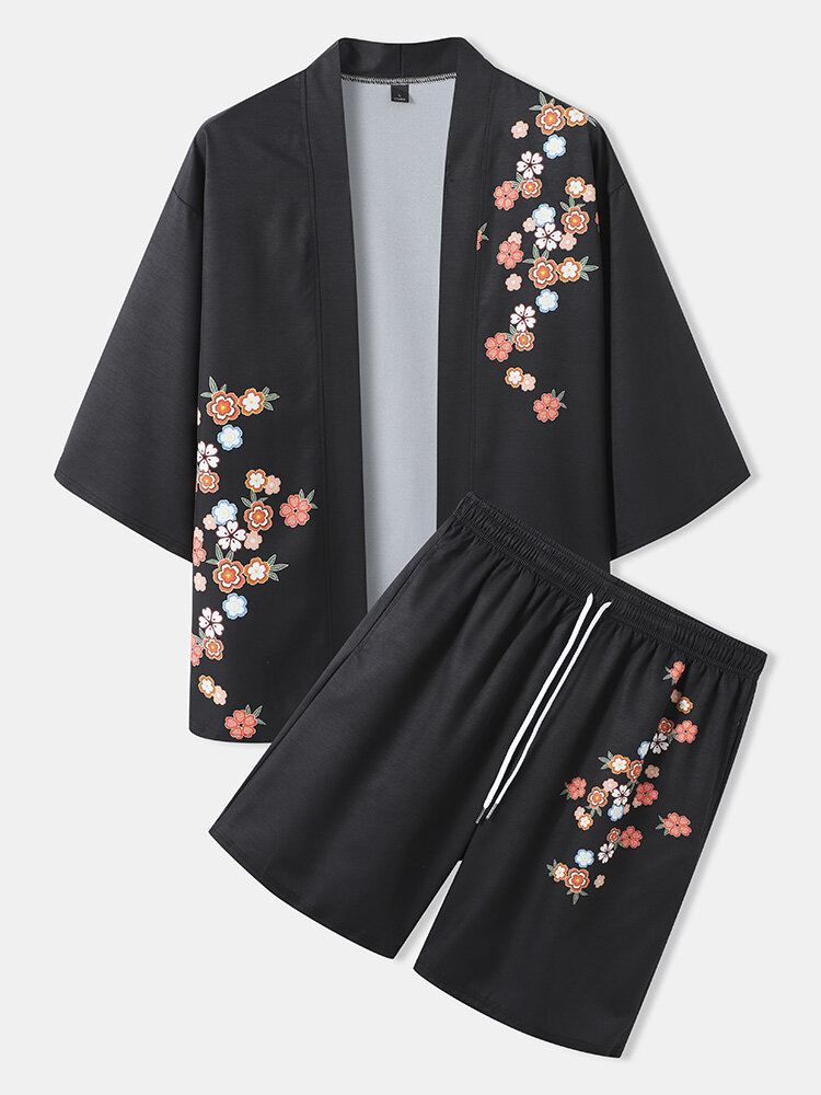 Miesten Kukkakuvioinen Kaksiosainen Kimono