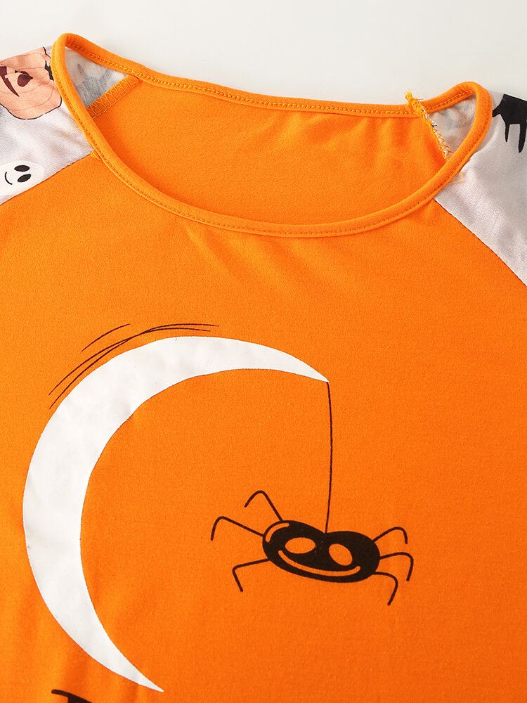 Miesten Sarjakuva Halloween Print Tilkkutäkki Pyöreäpääntie Löysä Pitkähihainen Rento Kotipyjamasetti